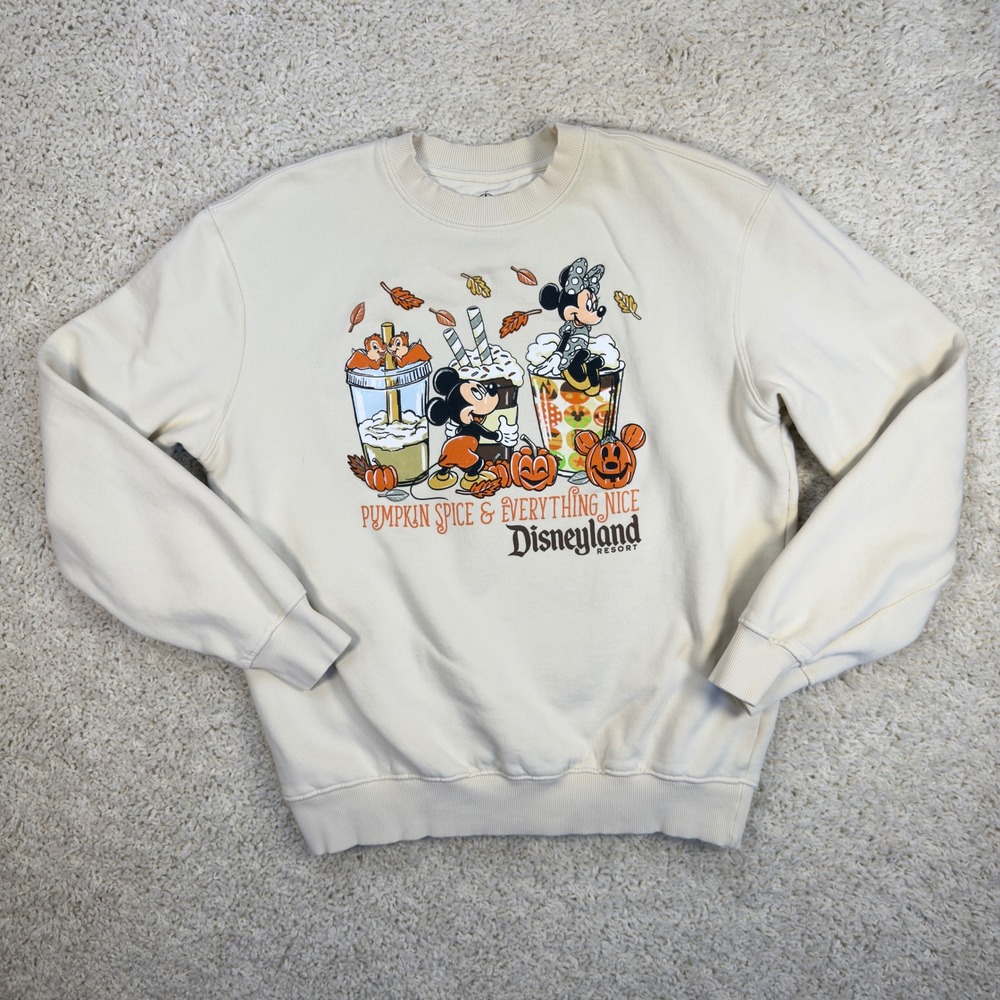 Disney Sweatshirt Womens Medium Cream Pumpkin Spice Mickey Minnie Disneyland M